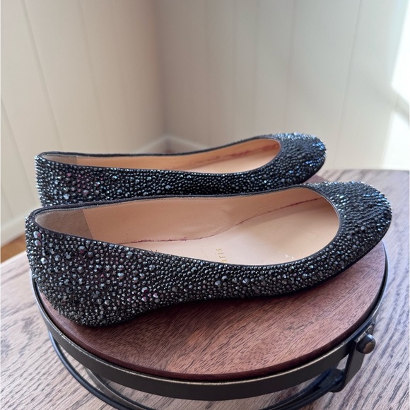 New Christian Louboutin Black Strass Leather Gozul Ballet Flats 35 - Picture 1 of 13